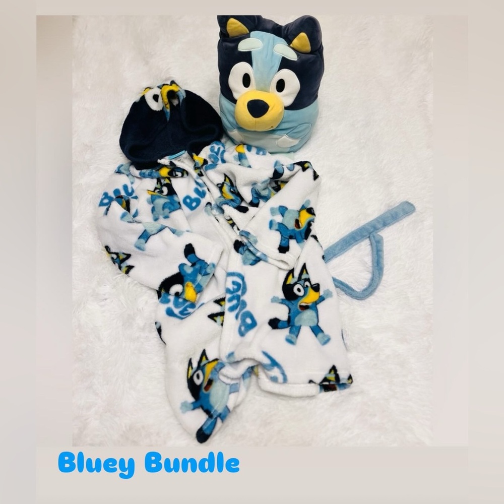 Bluey Plush Hooded Robe + Matching Bluey Stuffed Plush Toy Size 4T/5T Kids
